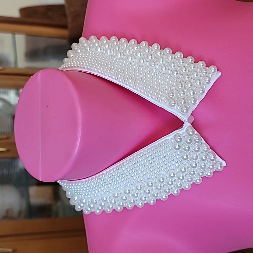 Embellished Detachable Collar Cream Faux Pearls Beaded Vintage Look